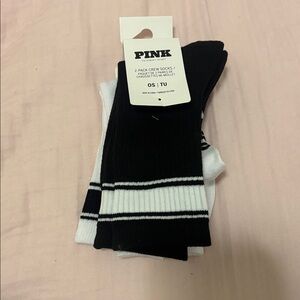 PINK Victoria's Secret Black and White Striped Socks